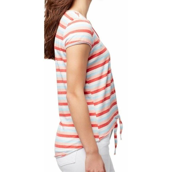 William Rast Burnout Shirt Top Large Striped Juniors' Tie-Front Scoop Neck NEW - Picture 9 of 9